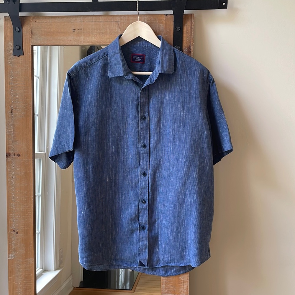 UNTUCKit Blue Linen Canon Short Sleeve Shirt Size L